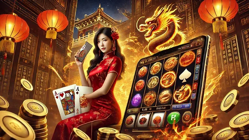 Layar reel slot dengan simbol dan fitur permainan